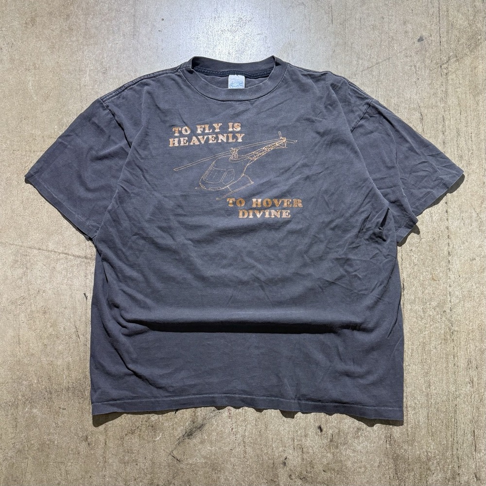 Above Shirt Mens XL Gray To Hover Divine Helicopter Graphic Tee T-Shirt Flying